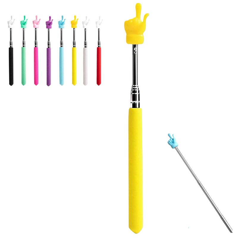 عصا مؤشر المعلمين القابلة للتمديد للفصل الدراسي، 2025 عصا مؤشر معدنية متعددة الاستخدامات للمعلمين للفصل الدراسي والمنزل، مؤشر فصل دراسي قابل للسحب ومؤشر إصبع (أصفر) - Image 1